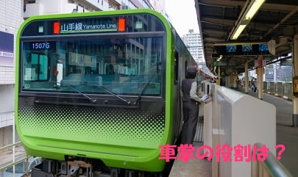 山手線のホームに立つ女性車掌+見出し：車掌の役割は？